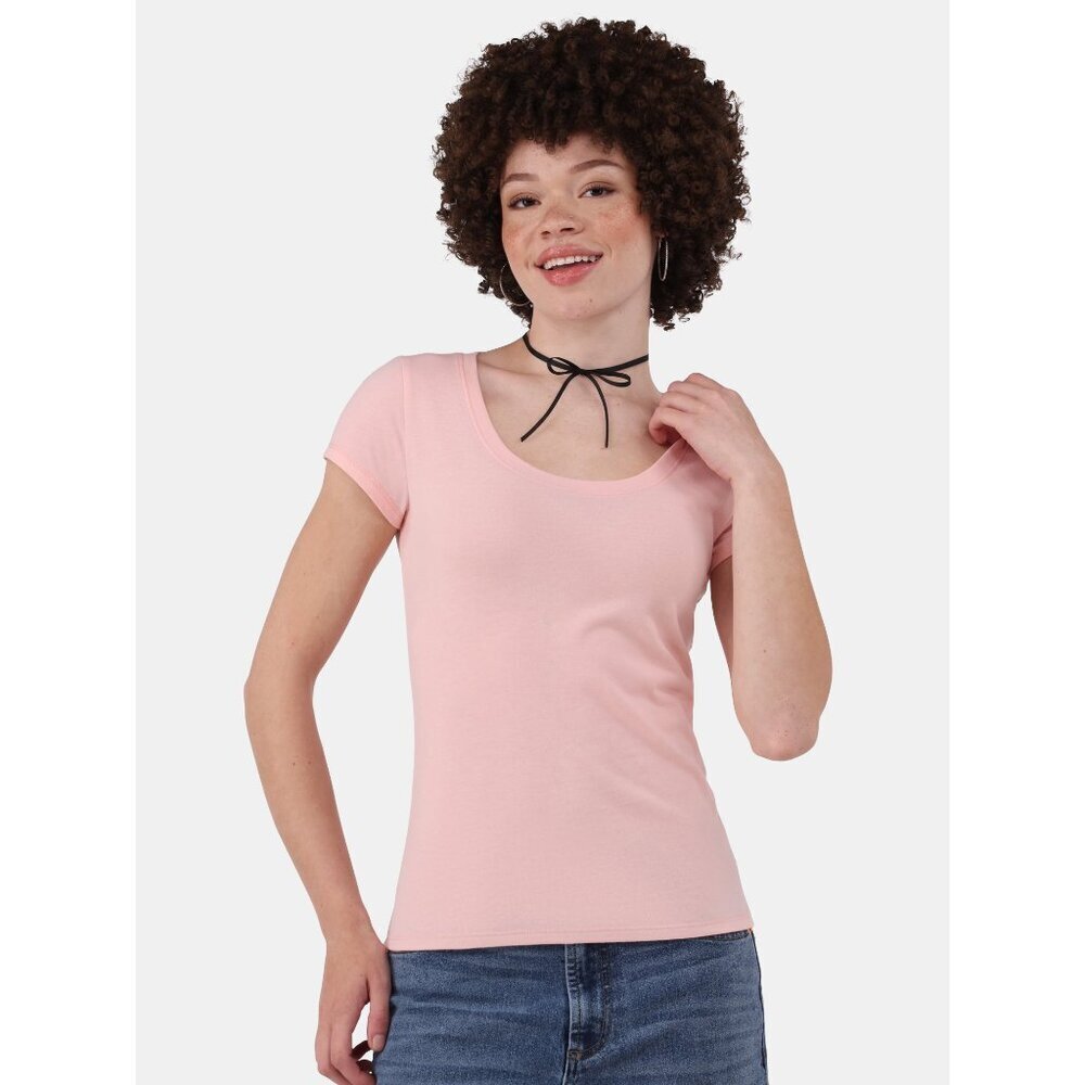No Boundaries Womens Scoop Neck Tee Coral Whisper Short Sleeve Size L (12-14)